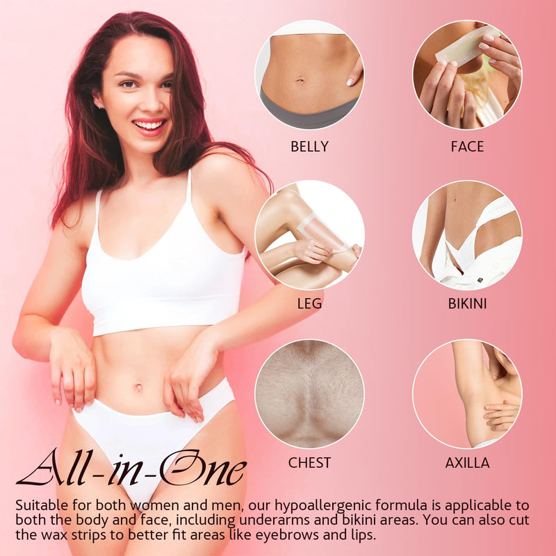 [Australia] - Wax Strips for Hair Removal, Wax Strips, Waxing Kit For Women Face, Body, Arms, Legs, Chest, Back, Bikini Wax Strips, Waxing Hair，Removeal Kit with 80PCS + 4 Calming Oil Wipes 1 Count (Pack of 80) 
