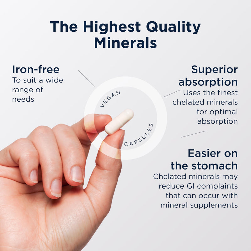 [Australia] - Designs for Health Complete Mineral Complex - Essential + Trace Minerals Supplement with Magnesium Malate, Chromium, Zinc + More - Iron-Free Multi Minerals Blend - Vegan + Gluten Free (90 Capsules) Standard Packaging 