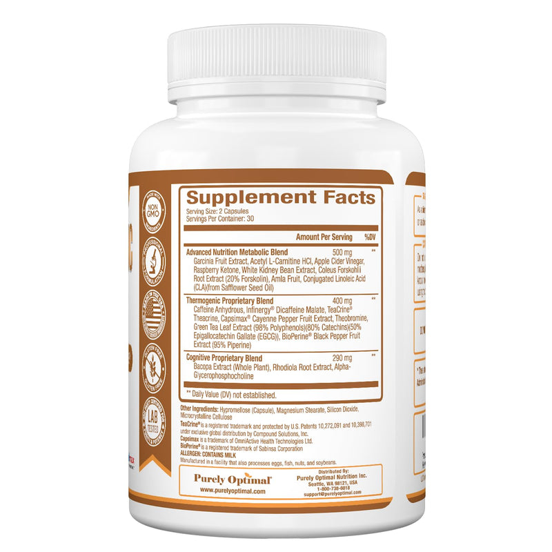 Purely Optimal Thermogenic Fat Burner for Women - Advanced Metabolism Support & Energy Booster - Natural Ingredients, Vegan-Friendly, Non-GMO - 60 Capsules