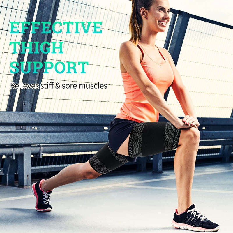 [Australia] - ABYON Thigh Brace for Men and Women Pack of 2, Thigh Compression Breathable Non-Slip for Hamstring, Quad, Groin Pain, Torn Muscle Fiber, Cramps L Black 