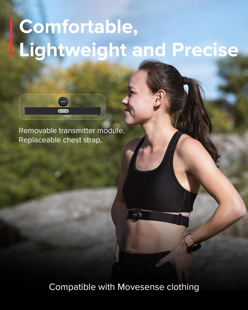 [Australia] - SUUNTO Smart Heart Rate Belt, Accurate Bluetooth Heart Rate Measurement Sensor, Multiple sports Comfortable fit for Running & Swimming, 500H Long Battery Life with Internal Memory, Waterproof, Black 