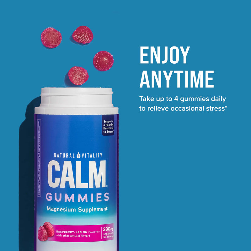 [Australia] - Natural Vitality Calm, Magnesium Citrate Supplement, Stress Relief Gummies, Supports a Healthy Response to Stress, Gluten Free, Vegan, Raspberry Lemon, 240 Gummies (Packaging May Vary) 