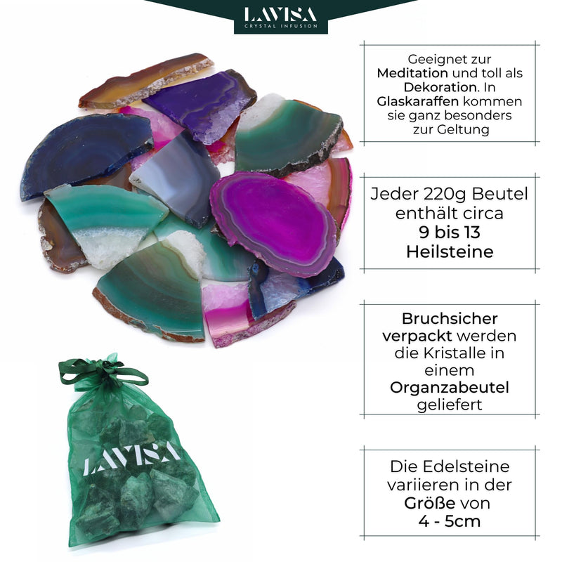 [Australia] - LAVISA Premium Healing Stones Gemstone Set | Gemstones crystals as decoration or for water treatment | 100% natural stones mineral stones | Basic mixture of gemstone water (agate slices) agate slices 