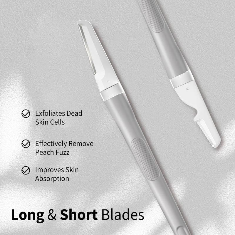 Dermaplane Razor for Women Face, Precision Face Razors for Women, Dermaplaning Tool, Gentle Exfoliation, Perfectly Shape Brows, Reusable Metal Handle with 8 Microblades,Gray Gray with 8 Refills