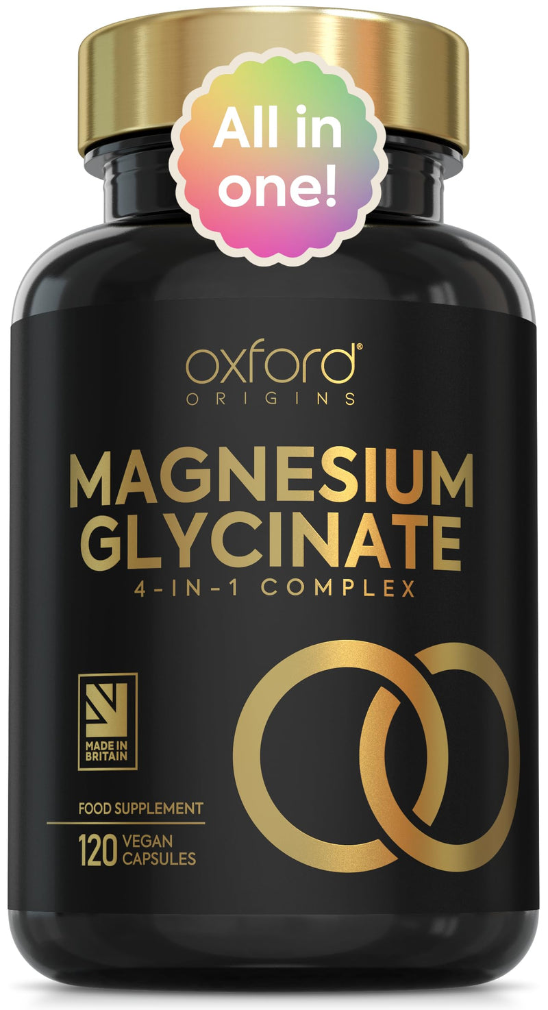 Advanced Magnesium Glycinate 4-in-1 Complex | Made in The UK | 1233mg of Mag Bisglycinate, Citrate, Malate & Taurate | Magnesium Supplements | More Varieties, More Benefits | 120 Capsules Magnesium 4-in-1 120 count (Pack of 1)