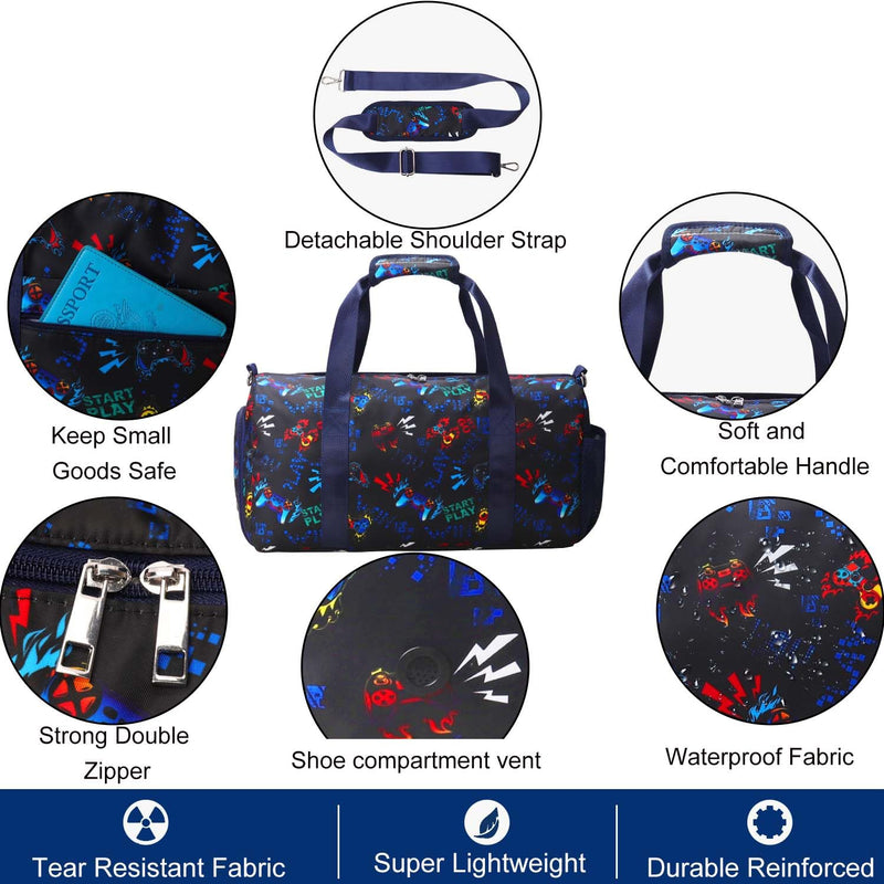Gym Travel Duffle Bag for Girls - Gymnastics Sports Dance Bag with Shoe Compartment & Wet Pocket Panda Kids Travel Bag Teens Weekender Sleepover Carry On Bag Deep Blue Game