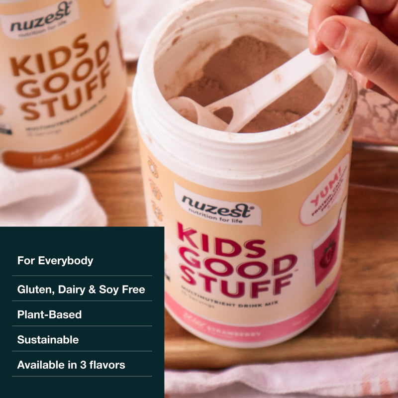 Nuzest - Kids Good Stuff - Vegan Smoothie Mix - Wild Strawberry - Multivitamin Nutritional Supplement Protein Shake - Dairy Free - Supporting Growth and Development - 225g/ 7.9 oz (15 Servings) 7.9 Ounce (15 Servings)