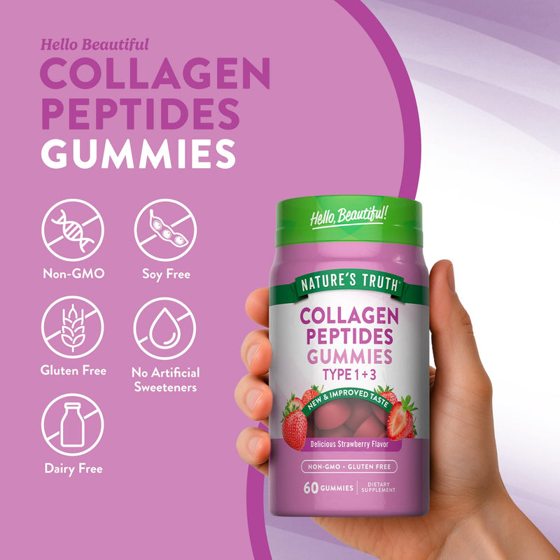 Nature's Truth Collagen Peptide Gummies for Women | 60 Count | Type 1 & 3 | Strawberry Flavor | Non-GMO & Gluten Free Supplement 60 Count (Pack of 1)