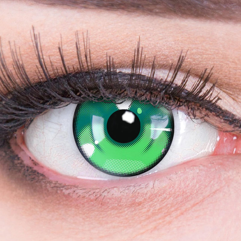 [Australia] - Meralens colored contact lenses Anime Arc 3 Green crazy fun green annual lenses 1 pair without strength with free lens case - top quality for fancy dress, carnival, Halloween, cosplay 