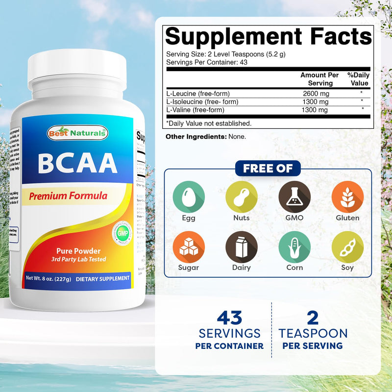Best Naturals BCAA Powder 8 OZ Branch Chain Amino Acids Pharmaceutical Grade