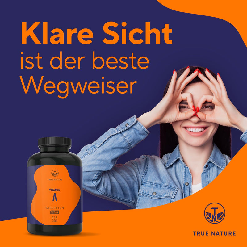 [Australia] - Eye vitamins - 365 vitamin A tablets - Retinol: 10,000 IU (3000 µg) - Vitamin A capsules alternative - Retinyl acetate - No additives, vegan - TRUE NATURE® 91 g (pack of 1) 