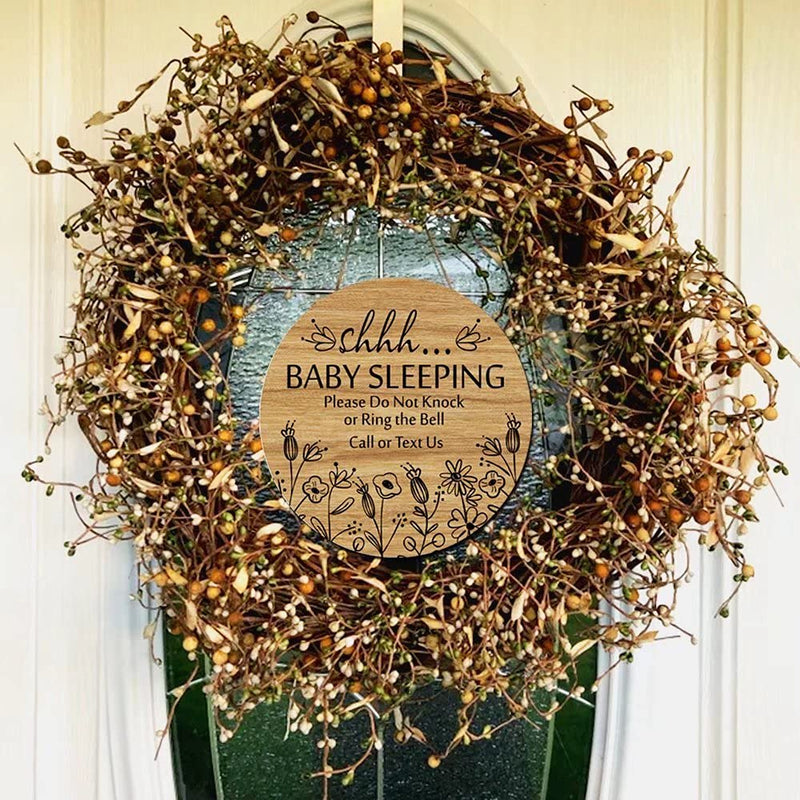 [Australia] - Shhh... Baby Sleeping Hanging Sign Plaque, Do Not Knock Or Ring The Bell, Round Rustic Wooden Door Hanger for Baby Room, Nursery, Kindergarten, Bedroom, Door Knob Door Bell Decor 