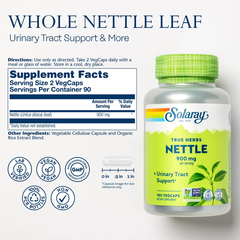 [Australia] - SOLARAY Nettle Leaf 450mg Healthy Kidney, Urinary & Prostate Support Traditional Use for Healthy Allergy Response & Respiratory Wellness 180 CT 180 Count (Pack of 1) 