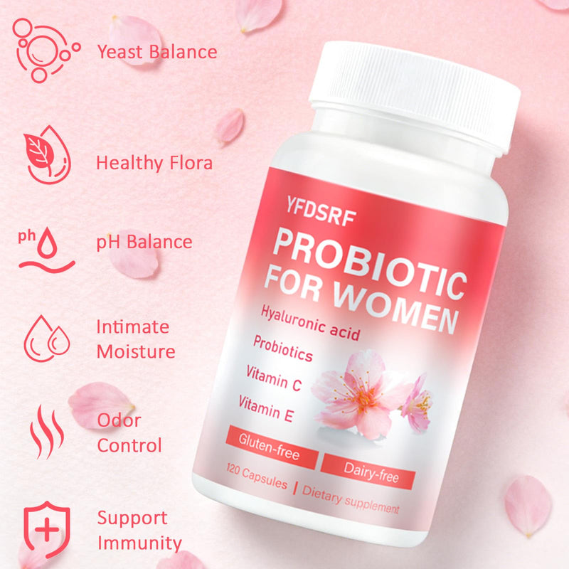 Women's Vaginal Probiotic Supplement for Intimate Health & pH Balance | with Hyaluronic Acid, Multi-Collagen, Vitamin C | Supports Comfort, Moisture & Antioxidant Defense | 120 Capsules (1) 1