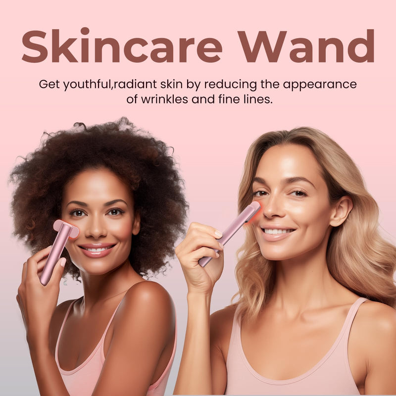 4-in-1 Light-Therapy-Wand,Red Light Therapy for Face and Neck - Microcurrent Facial Device for Anti-Aging - Face & Eye Massager Skincare (2 Colors led Light) 2 Colors Led Light