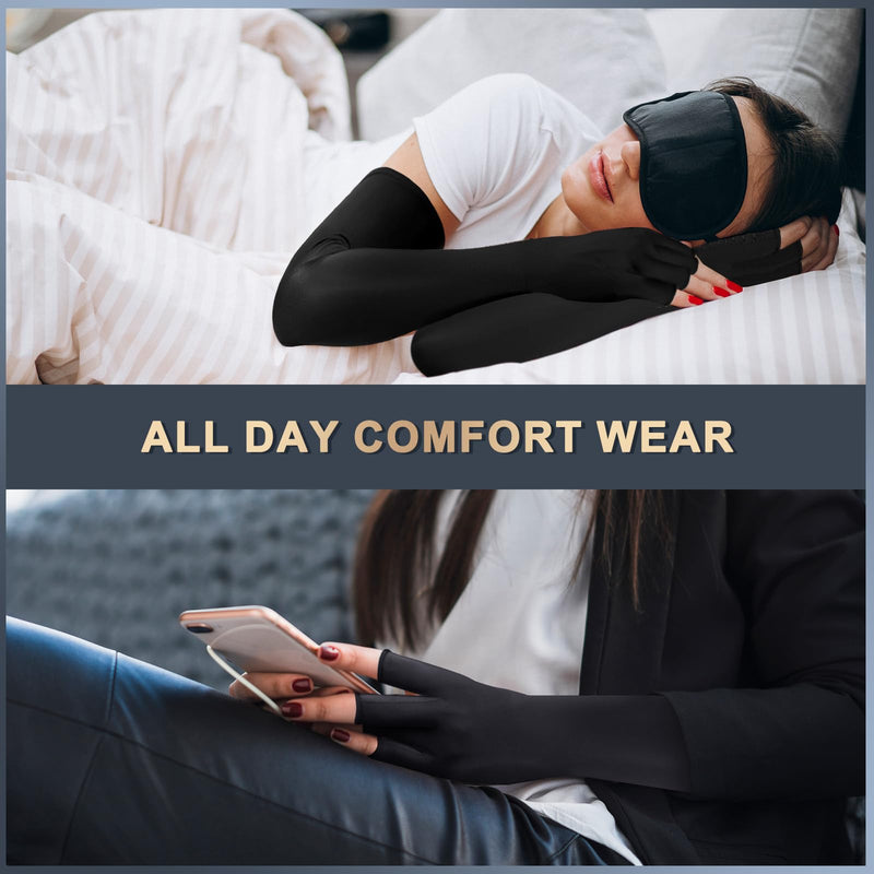 [Australia] - Long Copper Compression Arthritis Gloves for Women & Men, Medical Arm & Hand Compression Gloves, Fingerless Pressuse Gloves, Hand Support Sleeves for Carpal Tunnel, Lymphedema, Hand Pain, Edema Black Large 