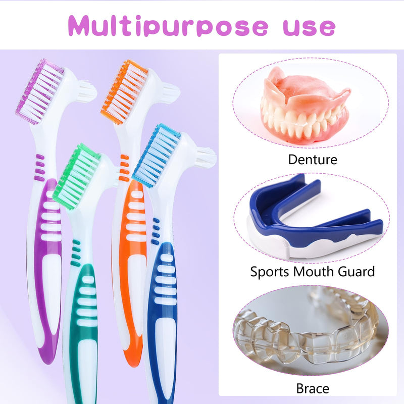 [Australia] - DIVINA VITAE 30Pcs Denture Toothbrush Multi-Layered Soft Bristles Denture Cleaning Brush Bulk Denture Brush with No-Slip Handle for False Teeth, Dental Devices, Mouth Guard(4 Colors) 