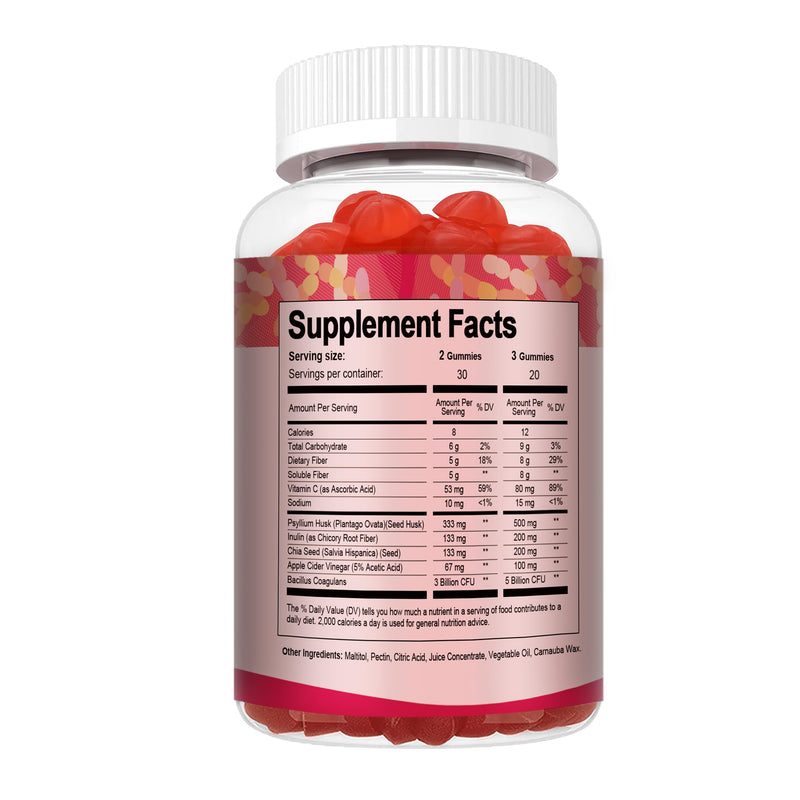 [Australia] - 9-in-1 Probiotic Fiber Gummies for Adults & Teens 16G Fiber per Serving, Psyllium Fiber Supplement with 5 Billion CFU Bacillus Coagulans, Inulin, ACV for Digestive & Gut Wellness - 60 Gummies Apple 60 Count (Pack of 1) 