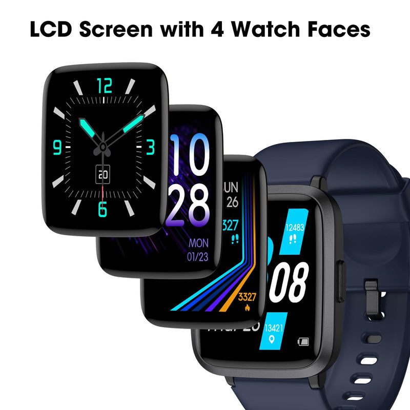 [Australia] - Fitness Tracker Watch, Step Tracker with Heart Rate, Blood Oxygen Sleep Monitor, 5ATM Waterproof Pedometer, Step Calorie Counter, Health Fitness Watch for Sports, Activity Tracker for Women Men Black 