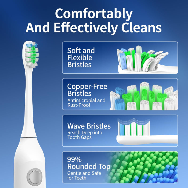 Sonic Vibrating Toothbrush with Pressure Sensor, Rechargeable Tooth Brush with 8 Brush Heads, 3 Modes, 33000VPM, 2-Min Timer, One Charge Lasts for 30 Days, 3D Rounded Soft Bristles, IPX7 Waterproof 946-white