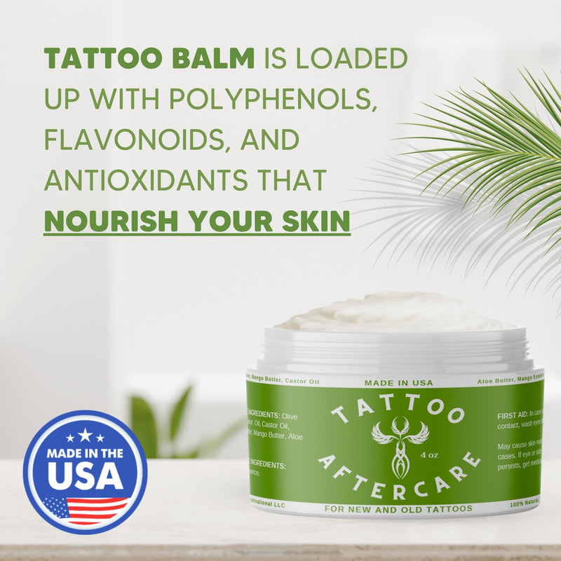 [Australia] - BodyJ4You Tattoo Aftercare Balm - New Tattoo Recovery Cream Moisturizer - Non Greasy Vegan Butter Enhancing Color - Safe Lotion Old Tattooed Skin Sun Protection Natural Skin Care - 4 Oz 