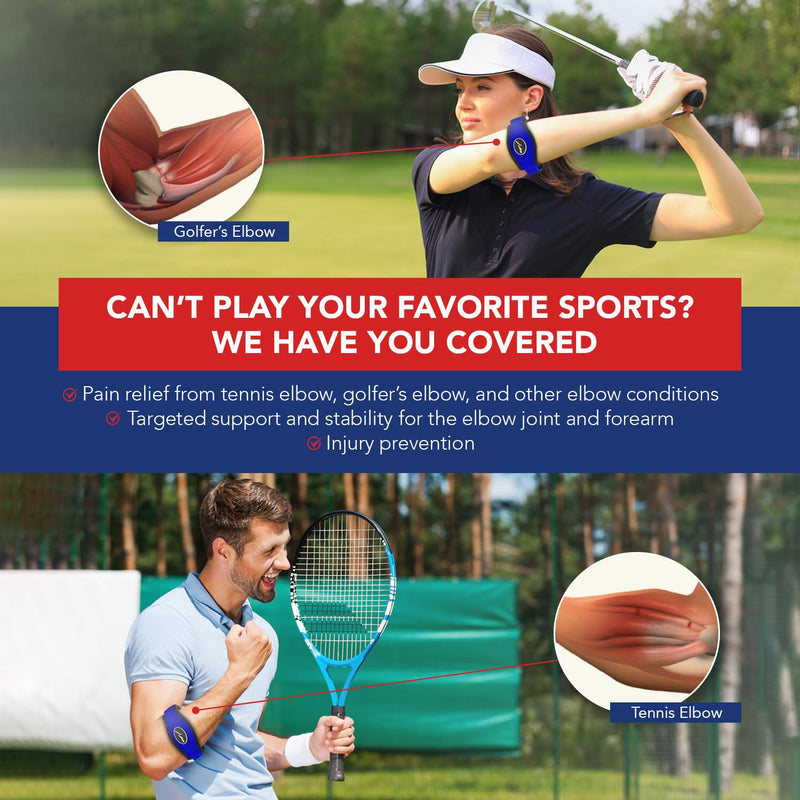 Tennis Elbow Brace & Adjustable Arm Band Support for Pain Relief for Tendonitis, Golfers Elbow Strap, Comfortable, Removable Arm Wrap (Pair, Blue)