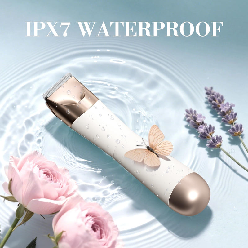 Bikini Trimmer for Women, 2 in 1 Electric Shaver for Women, Pubic Hair Trimmer Waterproof IPX7 with LED, Bikini Razor for Leg Arm Underarm Bikini Area, Pull Bows Gift Box for Friends (Shell White)