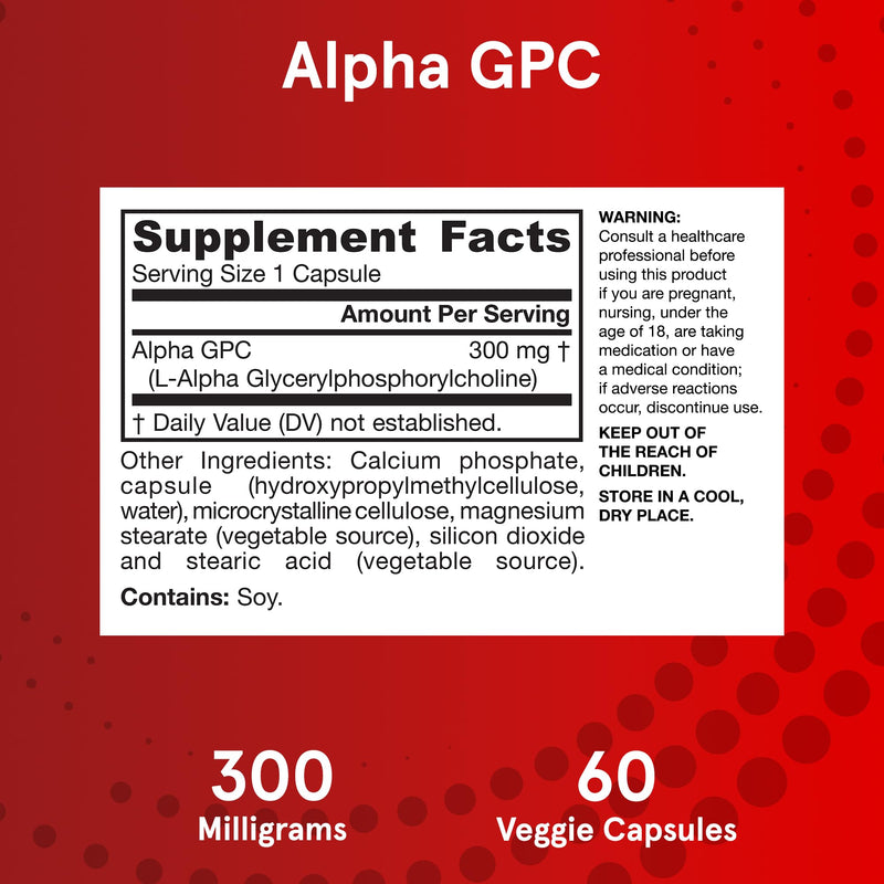 [Australia] - Jarrow Formulas Alpha GPC, 300mg, Dietary Supplement, Brain Health Supplements for Adults, 60 Veggie Capsules, 30 Day Supply 60 Count (Pack of 1) 