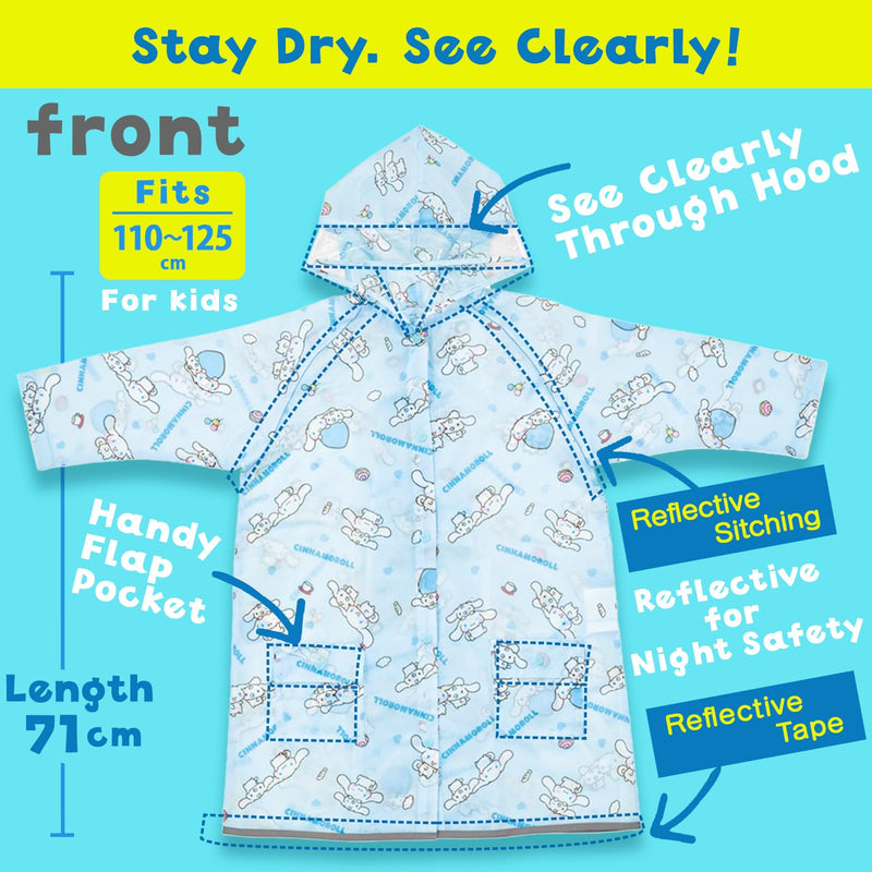 Skater CINNAMOROLL Character Rain Jacket for 43"-49" Height and Folding Umbrella 37" Set for Girls 5-7 Years Old Light Blue [from Japan]