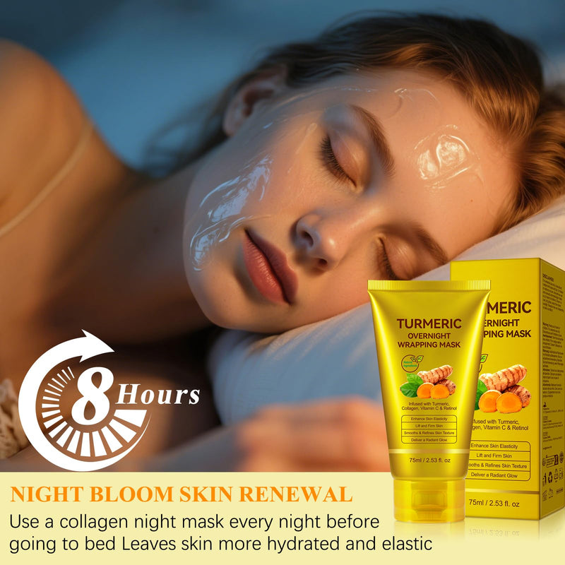 Turmeric Vitamin C Collagen Overnight Wrapping Peel Off Mask with Retinol for A Clear, Dewy, Radiant Complexion Against Roughed & Stressed & Saggy Skin, Anti-Aging/Wrinkles/Fine Lines, 2.53 Oz/75 ML 2.53 Ounce (Pack of 1)
