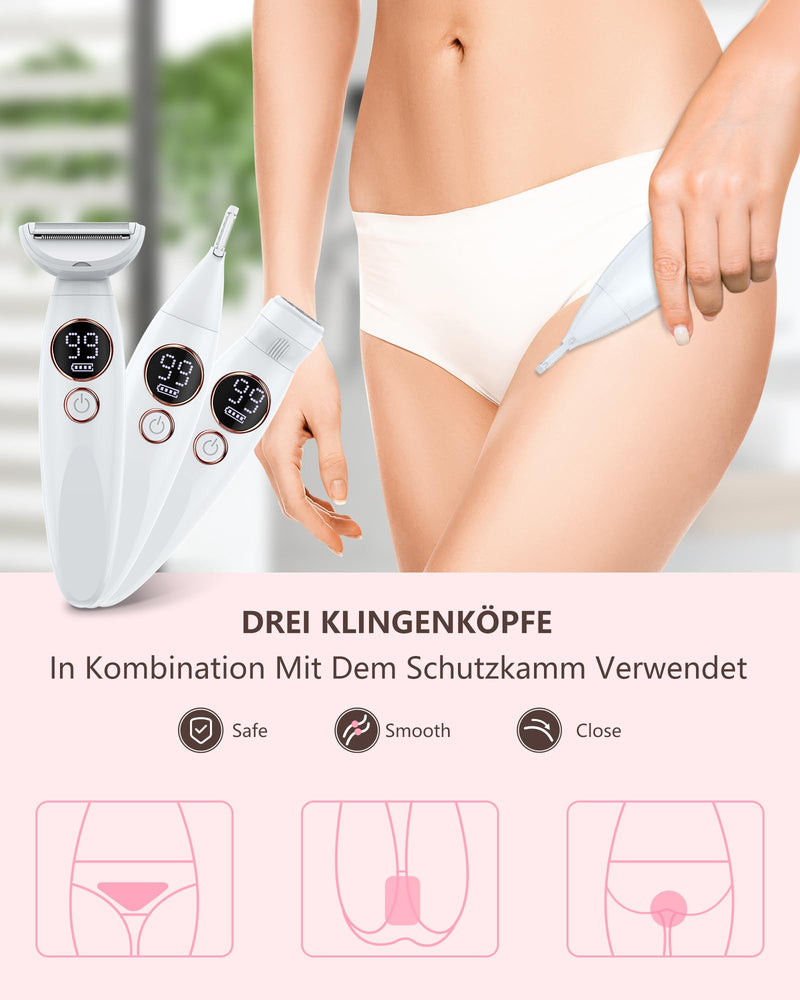 [Australia] - Women's razor, 3-in-1 intimate razor for women, facial hair remover for women, women's razor, electric wet-dry razor, IPX7 waterproof trimmer for women, for bikini area, armpits, legs, USB charging 