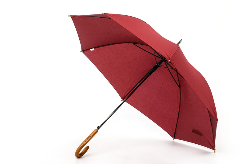 Generic Travel Umbrella, Real Wood Handle Classic Golf Umbrella Windproof Auto Open Rainproof Cane Stick Umbrellas Bordo