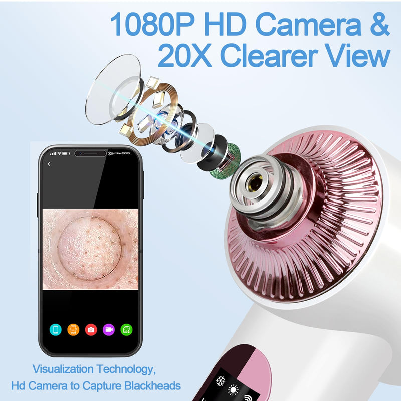 [Australia] - Blackhead Remover Vacuum with Heat & Cold Care, Black Head Remover for Face & Nose with Camera, Rechargeable Blackhead Vacuum Extractor with 3 Modes 5 Suction Levels & 6 Replaceable Heads 