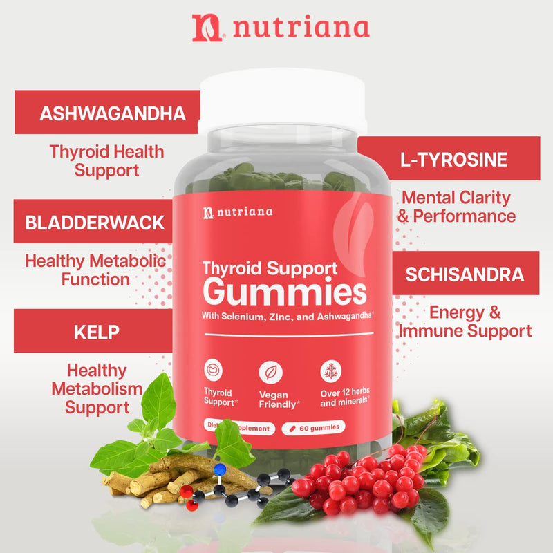 [Australia] - Thyroid Support Gummies - Selenium Supplement & Iodine Supplements for Thyroid Support - Energy Booster for Women and Men - Hypothyroidism Supplements with Metabolism Support 