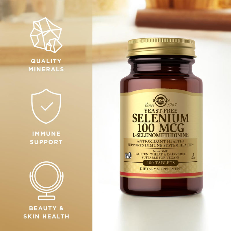 [Australia] - Solgar Yeast-Free Selenium 100 mcg - 100 Tablets - Supports Antioxidant & Immune System Health - Non-GMO, Gluten Free, Dairy Free, Kosher - 100 Servings 
