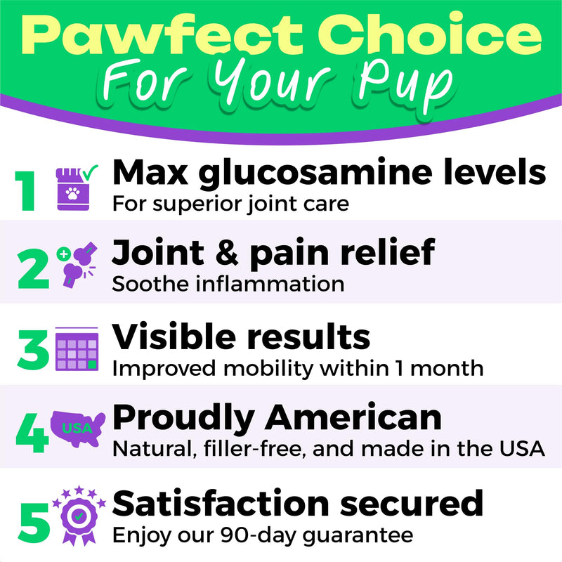 Pawfect Mobility Glucosamine Chews for Dogs - Hip & Joint Health Supplement Chews w/Omega-3, Chondroitin, MSM - Made in USA - Joint Pain Relief - Hip & Joint Care - 120ct 120 Glucosamine Treats - PawsPlanet Australia