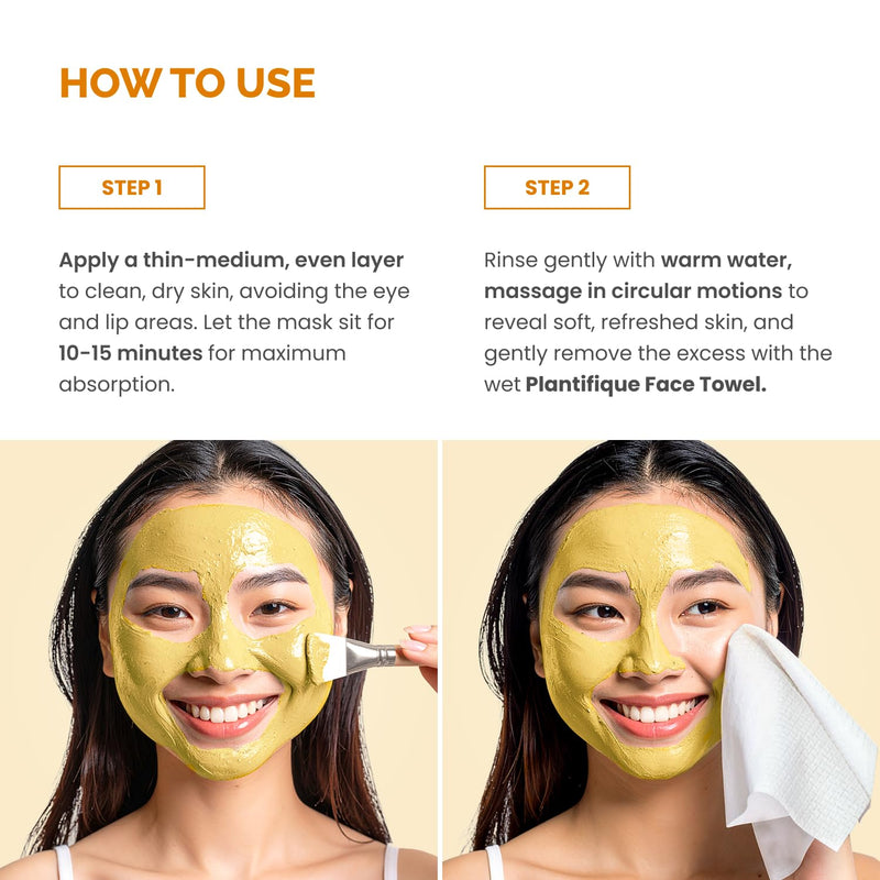 PLANTIFIQUE Korean Turmeric Clay Mask for Dark Spots - Calms, Refines Pores | Hydrating Face Masks with Vitamin C, Kaolin & Bentonite, Aloe Vera - Mascarilla de Arcilla, Includes Spatula, 3.88oz