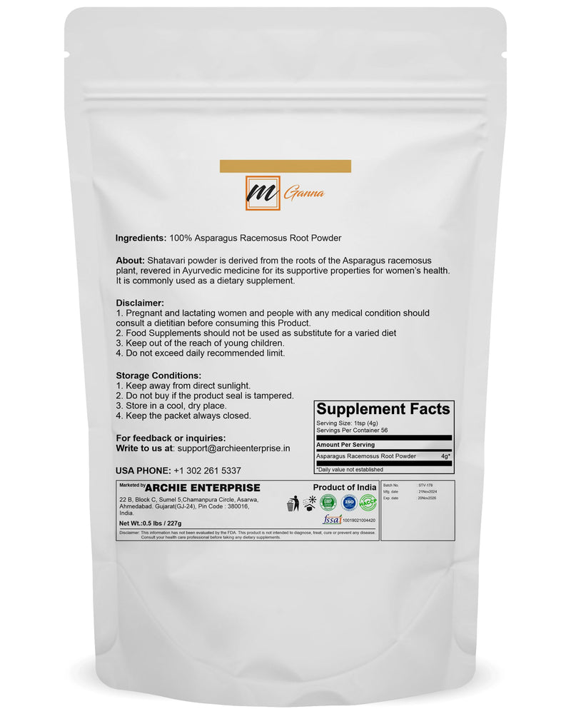 [Australia] - 100% Natural Shatavari/Asparagus Racemosus Powder for Health and Skin Care 0.5 LBS / 227 GMS 