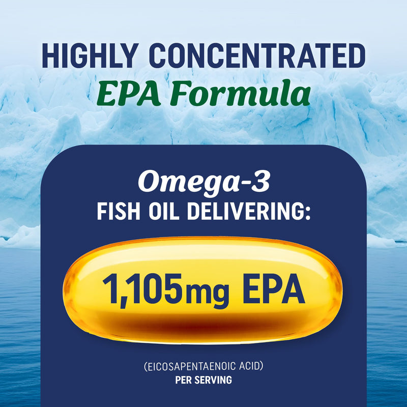 EPA Ultra 1,105MG | Heart Health & Cellular Function Support | Omega 3 Fish Oil | 1,650MG Total Omega-3 Fatty Acids | High Strength EPA Supplement | Sustainably Sourced & Gluten-Free | 60 Ct.