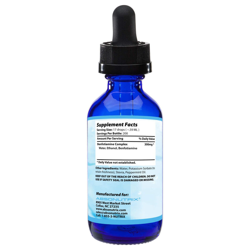 Benfotiamine Complex 300 mg, 4 Fl Oz Bottle, 200 Servings, High Bioavailability, Potent Ingredients, Quick Absorption, Cruelty-Free, Non-GMO, Third-Party Tested, GMP-Certified, Made in USA