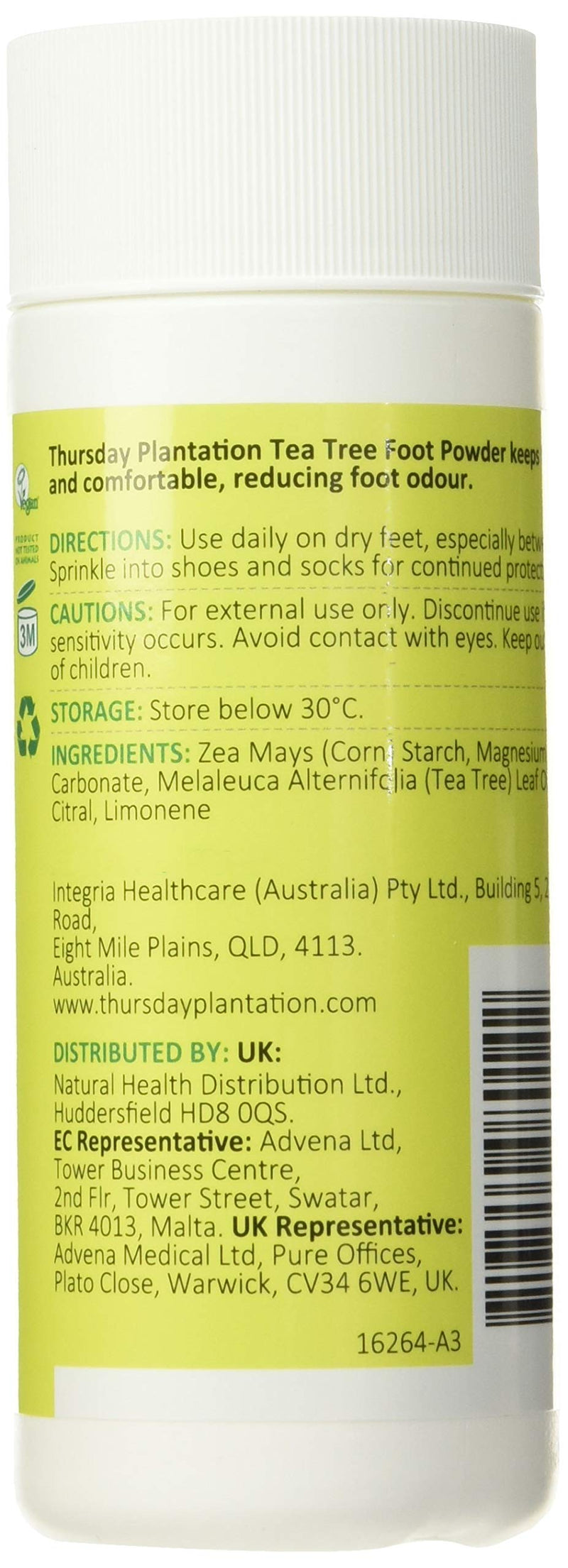 Thursday Plantation Tea Tree Foot Powder, Helps Prevent Foot Odor and Sweat, 100 Gram