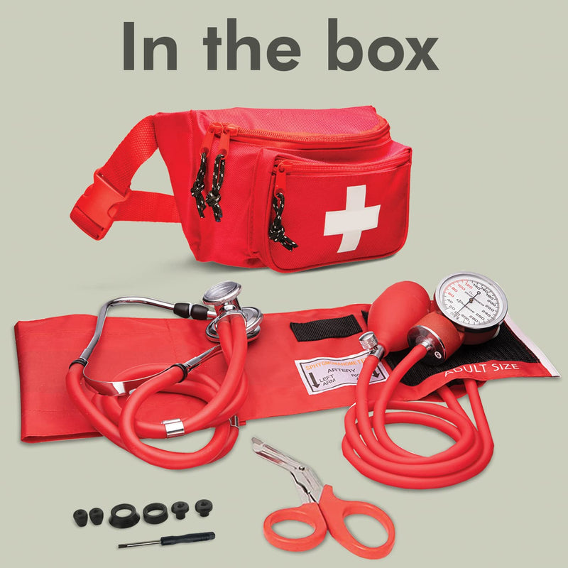 [Australia] - NOVAMEDIC First Aid Fanny Pack Stocked with Emergency Essentials and Professional Aneroid Sphygmomanometer Blood Pressure Machine with Stethoscope Set, Essential Medical Supplies kit 