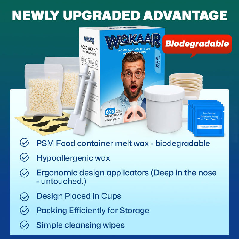 [Australia] - Nose Wax Kit |100g Wax, 30 Applicators | No Microwave Needed | Ear and Nose Hair Removal Waxing Kit for Men and Women | Pre/Post-Waxing Wipes | Mustache| Ear Hair Removar, 5 Weeks Lasting Deluxe Nose Waxing Kit 