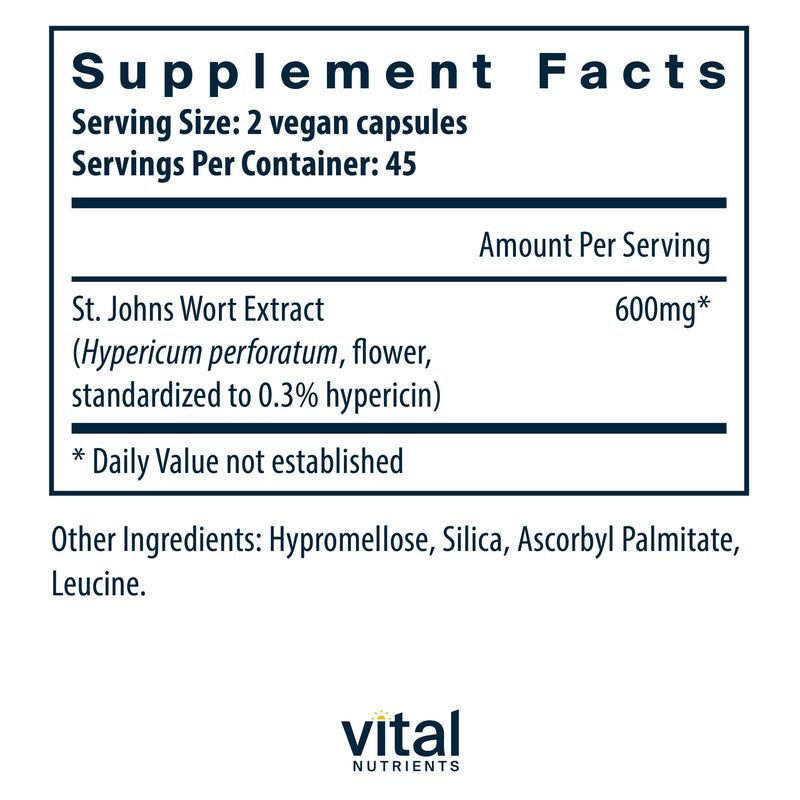[Australia] - Vital Nutrients St John's Wort 300mg | Vegan Supplement to Promote Overall Well-being and Healthy Outlook* | Potent .3% | Gluten, Dairy and Soy Free | Non-GMO | 90 Capsules 