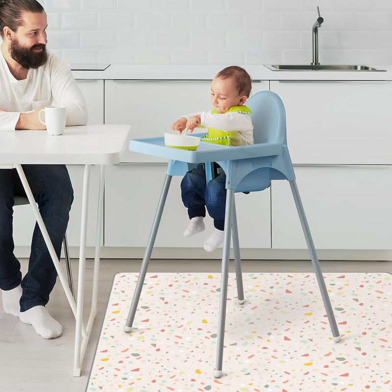 [Australia] - Splat Mat for Under High Chair | 51x51 Inch Anti-Slip Baby Splash Mat | Waterproof & Washable Spill Mat for Highchair Floor and Infant Play (Terrazzo Treasure) Terrazzo Treasure 