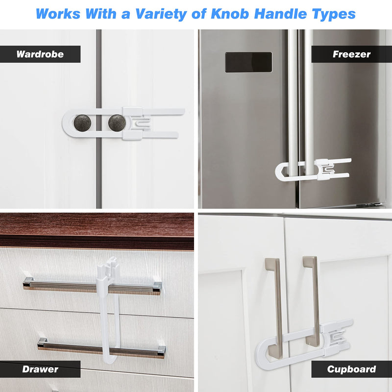 [Australia] - Vmaisi 8 Pack Baby Sliding Cabinet Locks - Adjustable U Shaped Child Safety Locks,Childproof Latches for Kitchen Bathroom Storage Cupboards Doors, Handles and Knobs White 