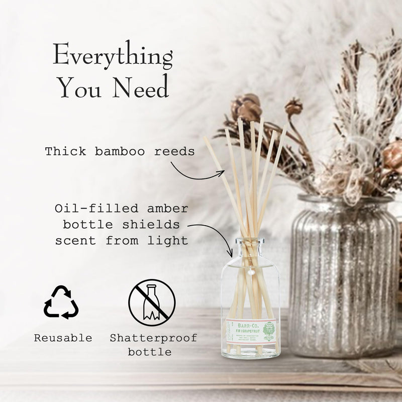 Barr-Co. Fir & Grapefruit Reed Diffuser Kit, 8 fl oz | Bright Grapefruit & Cooling Balsam Scent, Reed Diffuser for Home, Long Lasting Aroma, Refillable