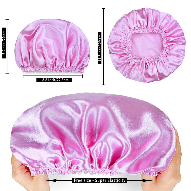 [Australia] - Shower Caps for Women, 4 PCS Elastic and Reusable Bath Caps, Double Waterproof Layers Shower Cap, Bathing Shower Caps, Environmental Protection Hair Bath Hat - Solid Color Solid Color 4 PCS/Set 