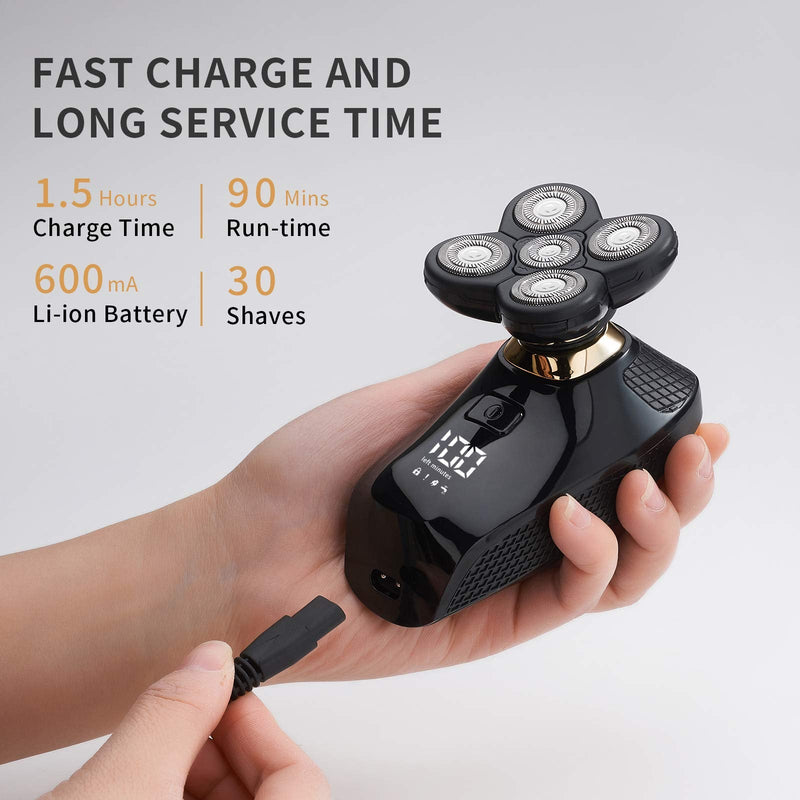 [Australia] - 4 in 1 Electric Head Shaver Set - Bald Shaver, Wet & Dry, Cordless, with Nose & Ear Trimmer, Facial Cleansing, Rechargeable, IPX6 Waterproof Jk-5588 
