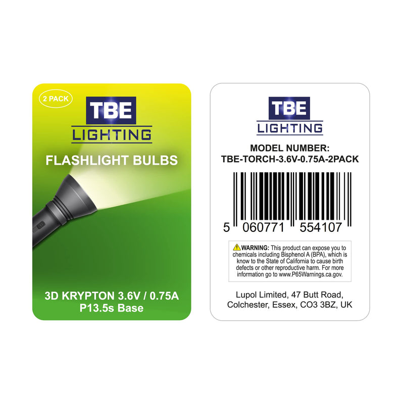 [Australia] - Replacement 3 Volt / 3D 3.6 Volt, 0.75A Bayonet Base P13.5 Krypton Flashlight Bulbs, Pack of 2 Energy efficient Flashlight Krypton Bulbs to fit a Standard 3D Torches 